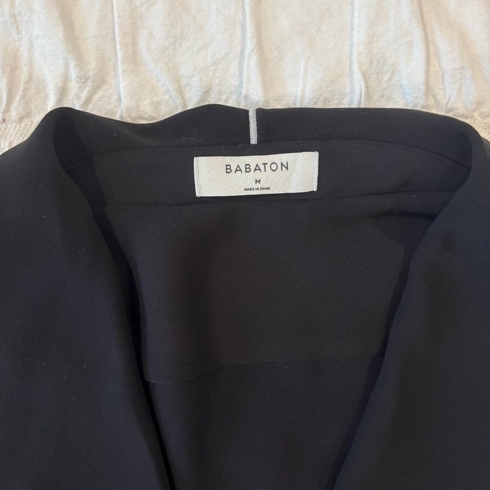 Aritzia Babaton Rena Long Sleeve Blouse, Black with White Piping, Size M - Picture 5 of 9